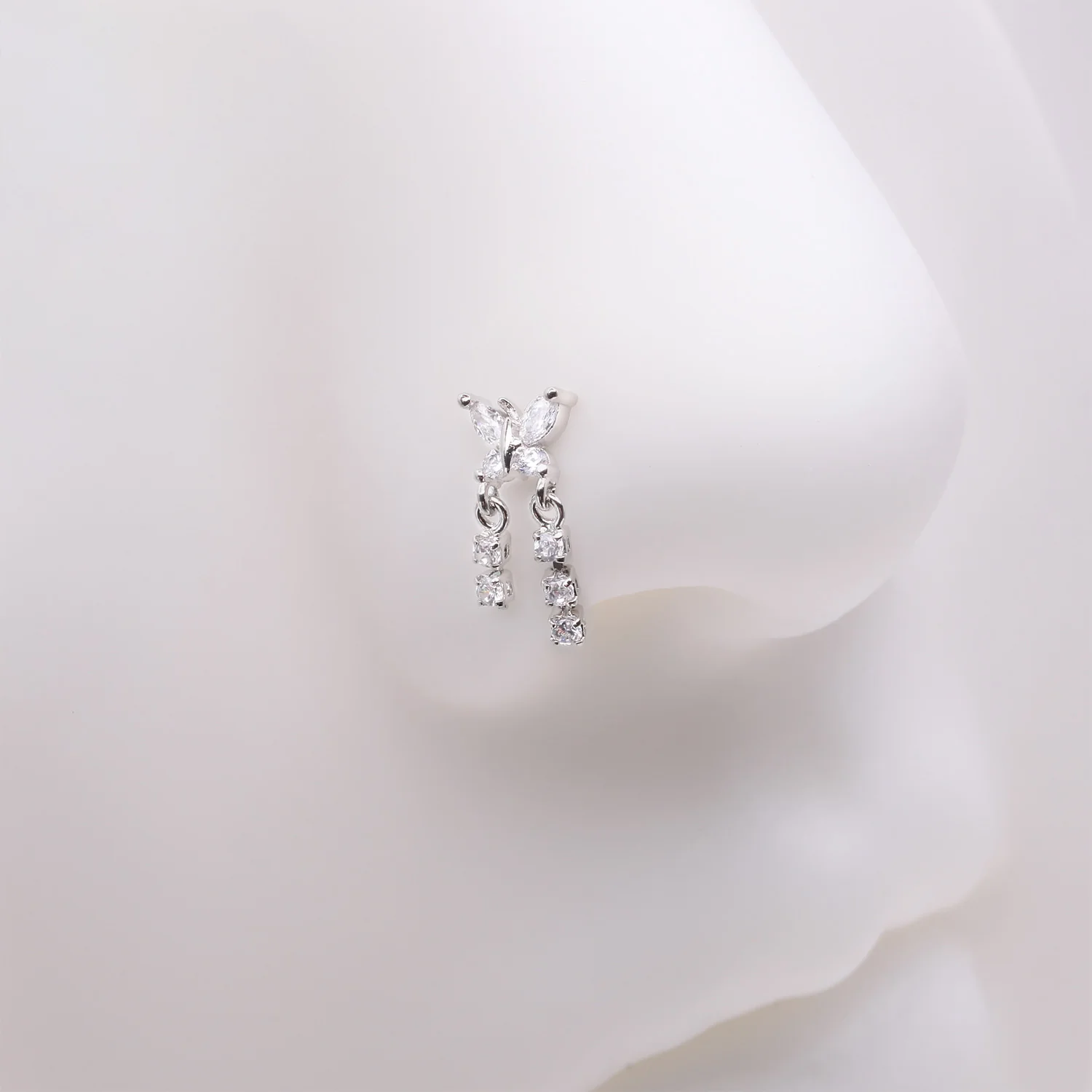 Butterfly Sparkle Dangle Gem Drop Nose Stud Ring - Image 2