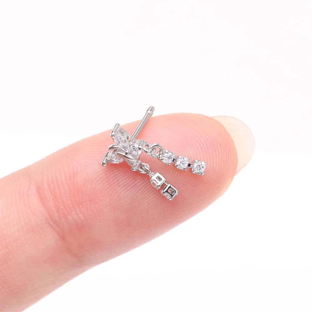 Butterfly Sparkle Dangle Gem Drop Nose Stud Ring - Image 3