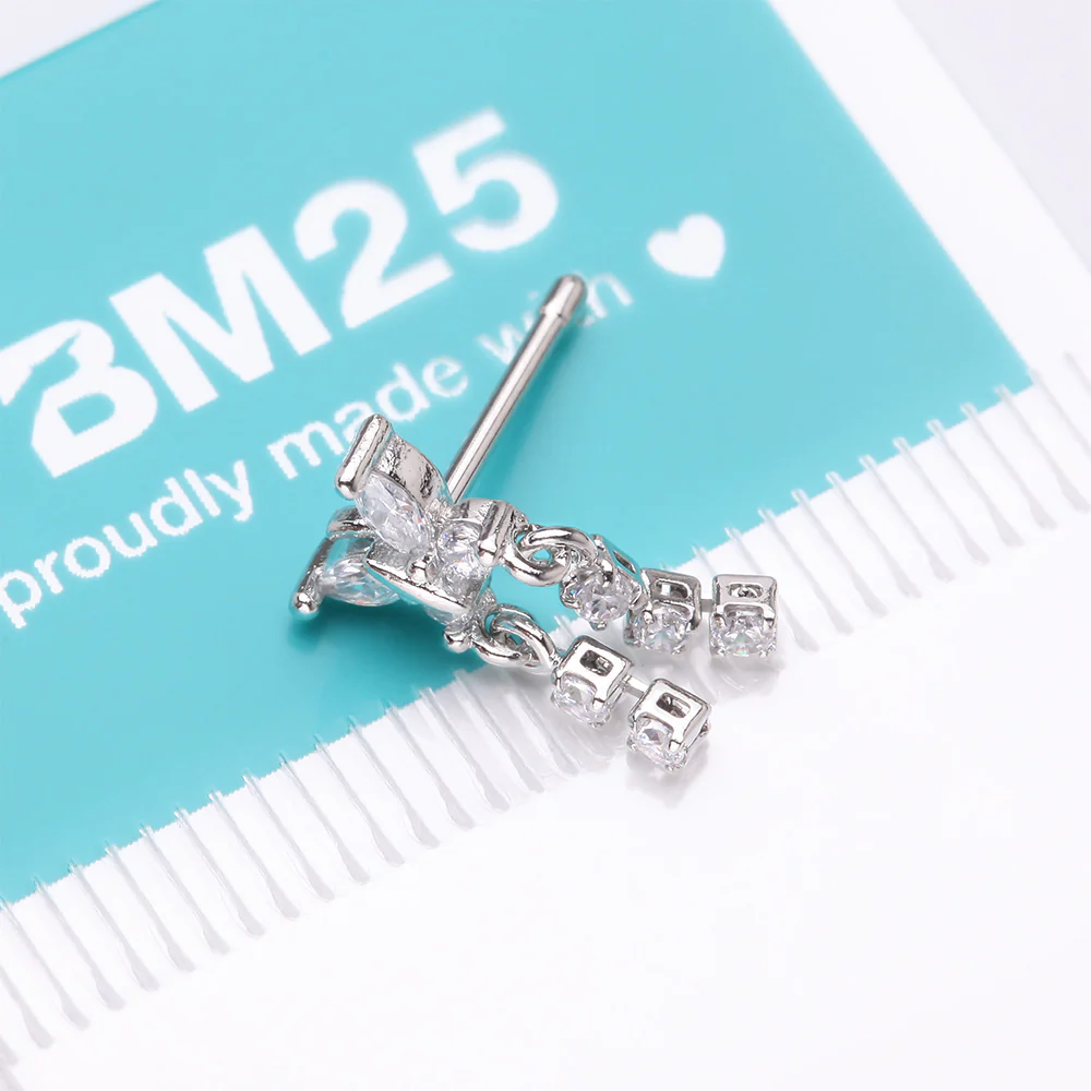 Butterfly Sparkle Dangle Gem Drop Nose Stud Ring - Image 5