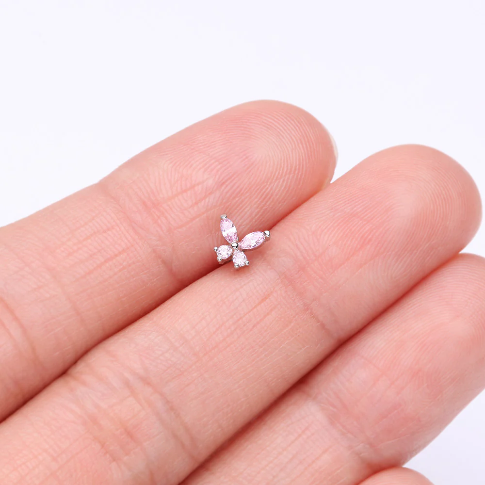 Butterfly Sparkle Prong Set Top Internally Threaded Steel Flat Back Stud Labret - Image 3