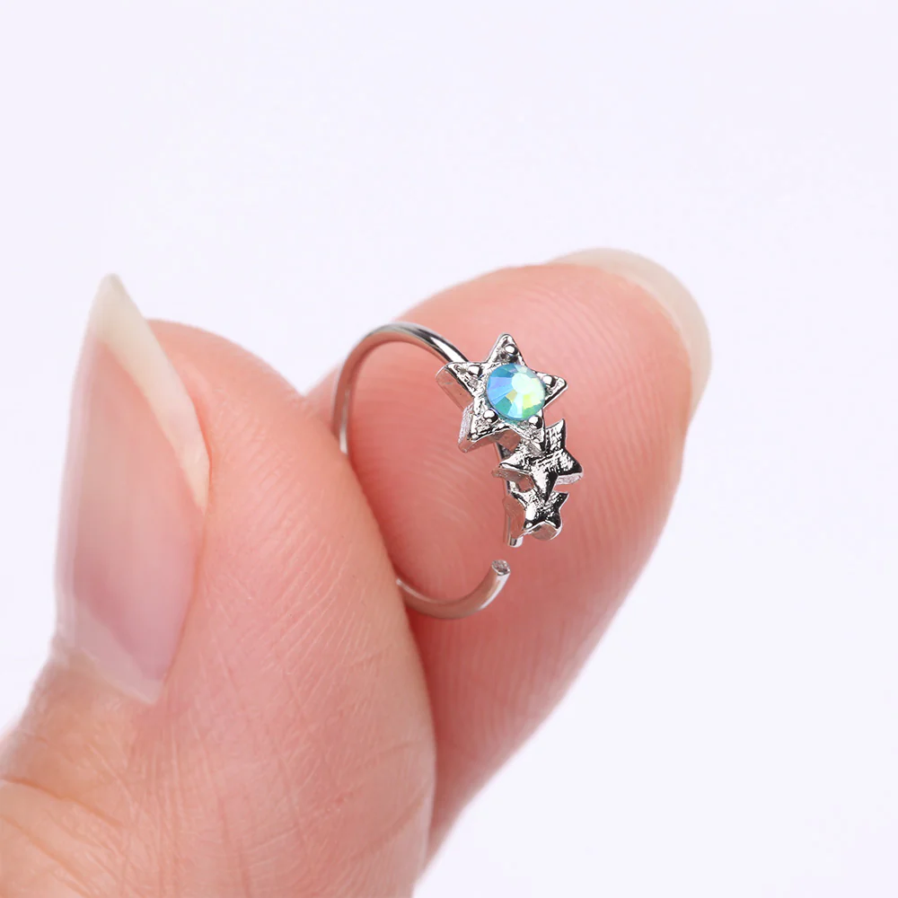 Cascading Shooting Star Iridescent Sparkle Bendable Hoop Ring - Image 3
