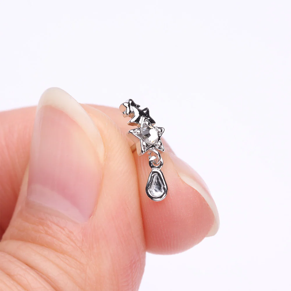 Cascading Shooting Star Sparkle Dangle Nose Stud Ring - Image 3