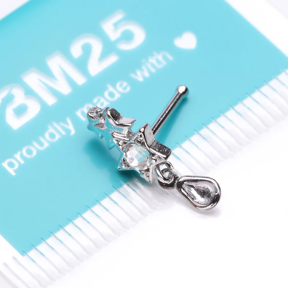 Cascading Shooting Star Sparkle Dangle Nose Stud Ring - Image 4