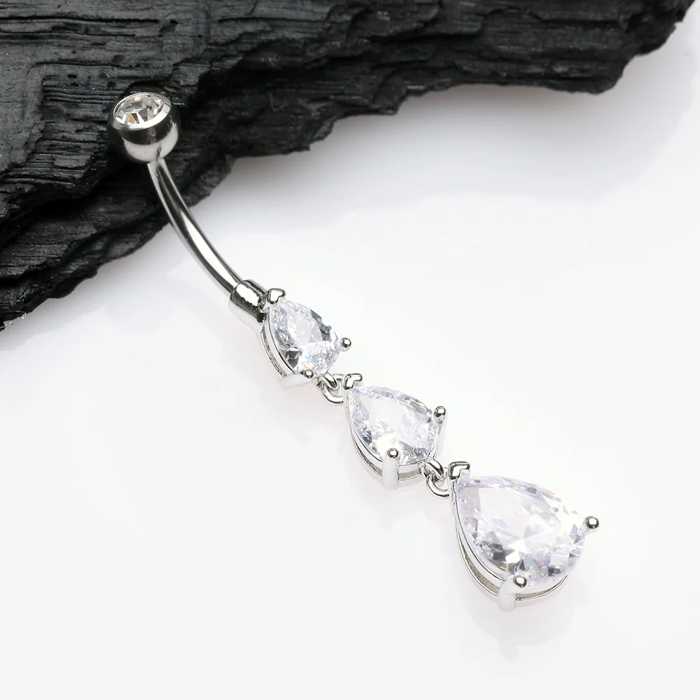 Cascading Teardrop Sparkles Belly Button Ring - Image 3