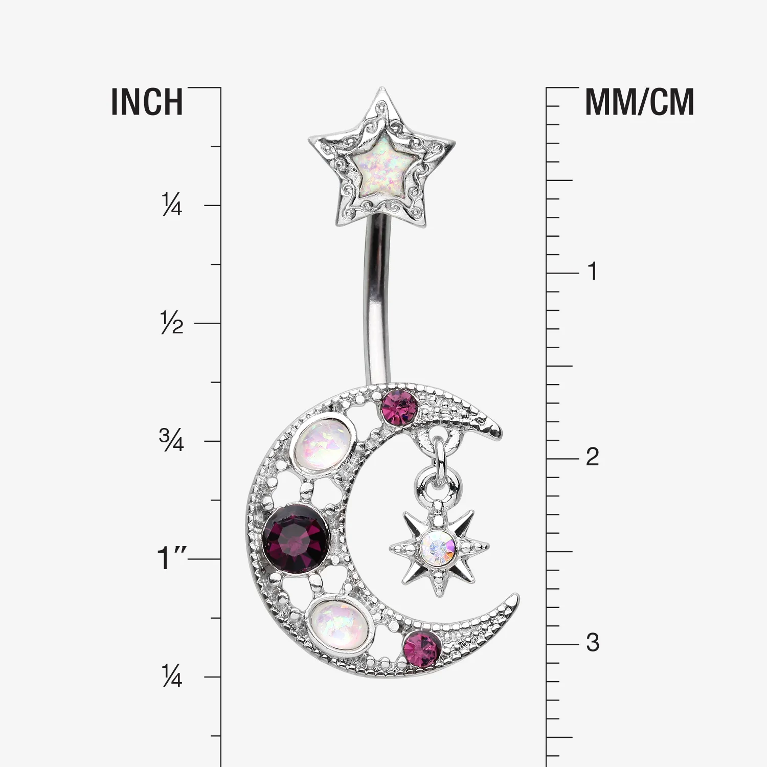 Celestial Opal Moon Star Belly Button Ring - Image 2
