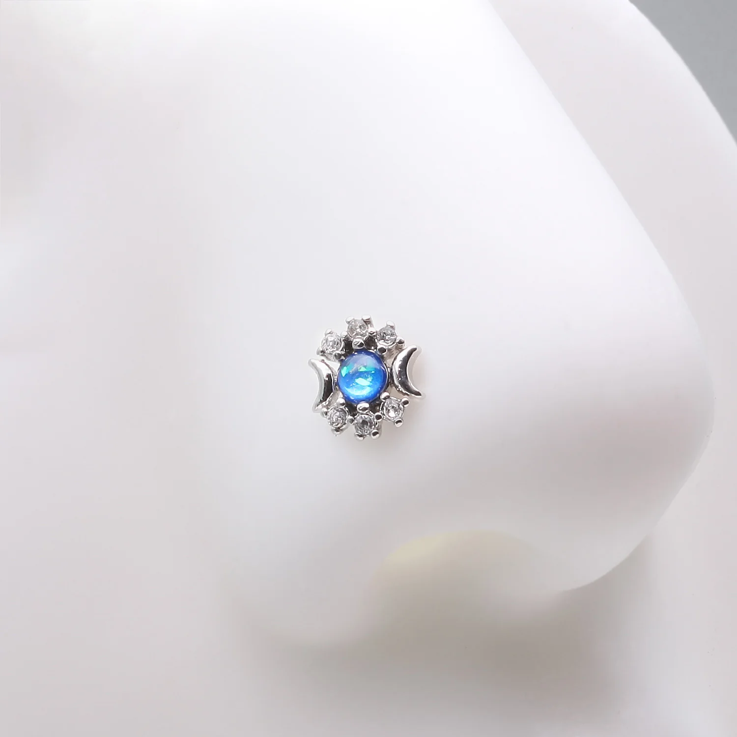 Celestial Opalescent Moon Goddess Sparkle L-Shaped Nose Ring - Image 2