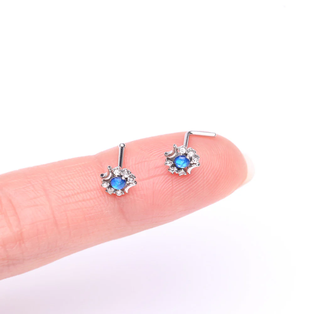 Celestial Opalescent Moon Goddess Sparkle L-Shaped Nose Ring - Image 3