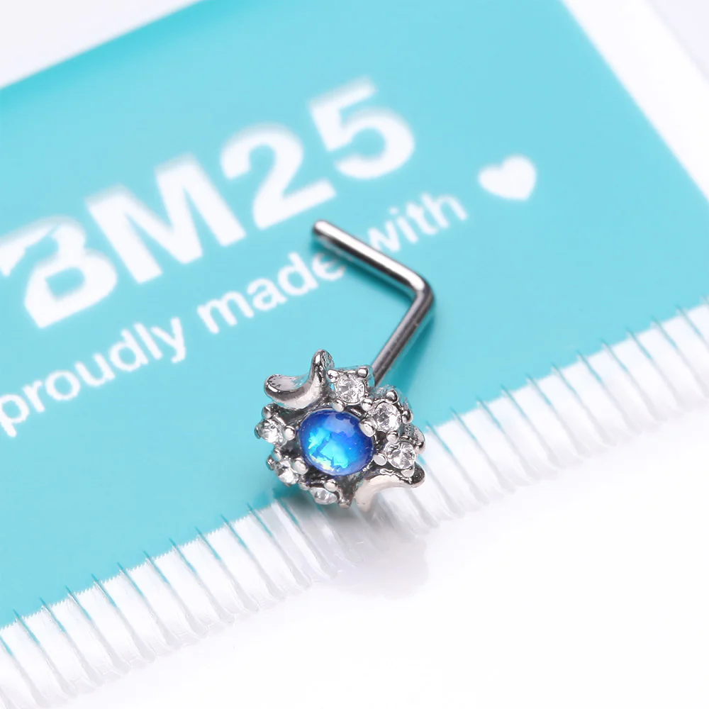 Celestial Opalescent Moon Goddess Sparkle L-Shaped Nose Ring - Image 4