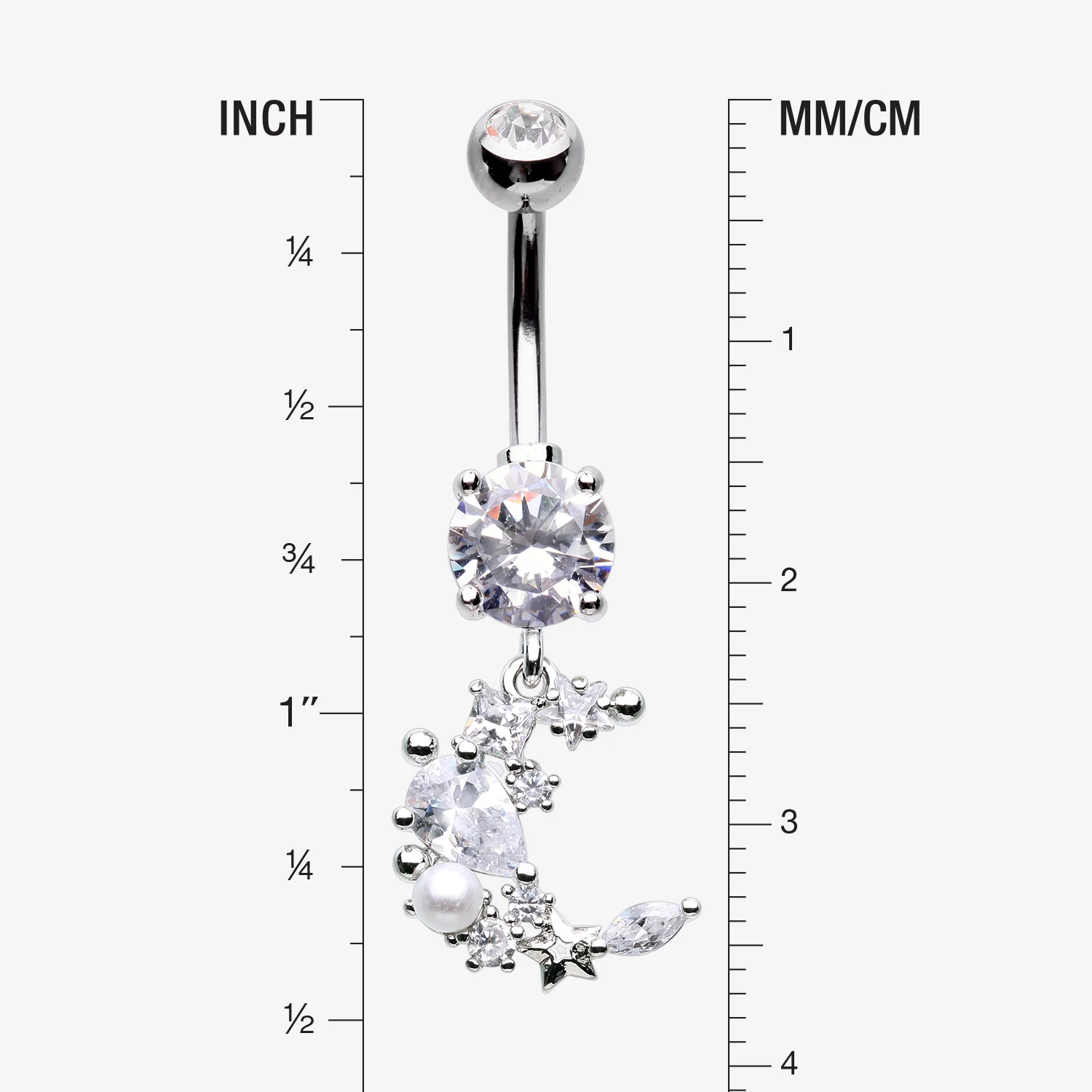 Celestial Sparkle Crescent Moon Array Belly Button Ring - Image 2