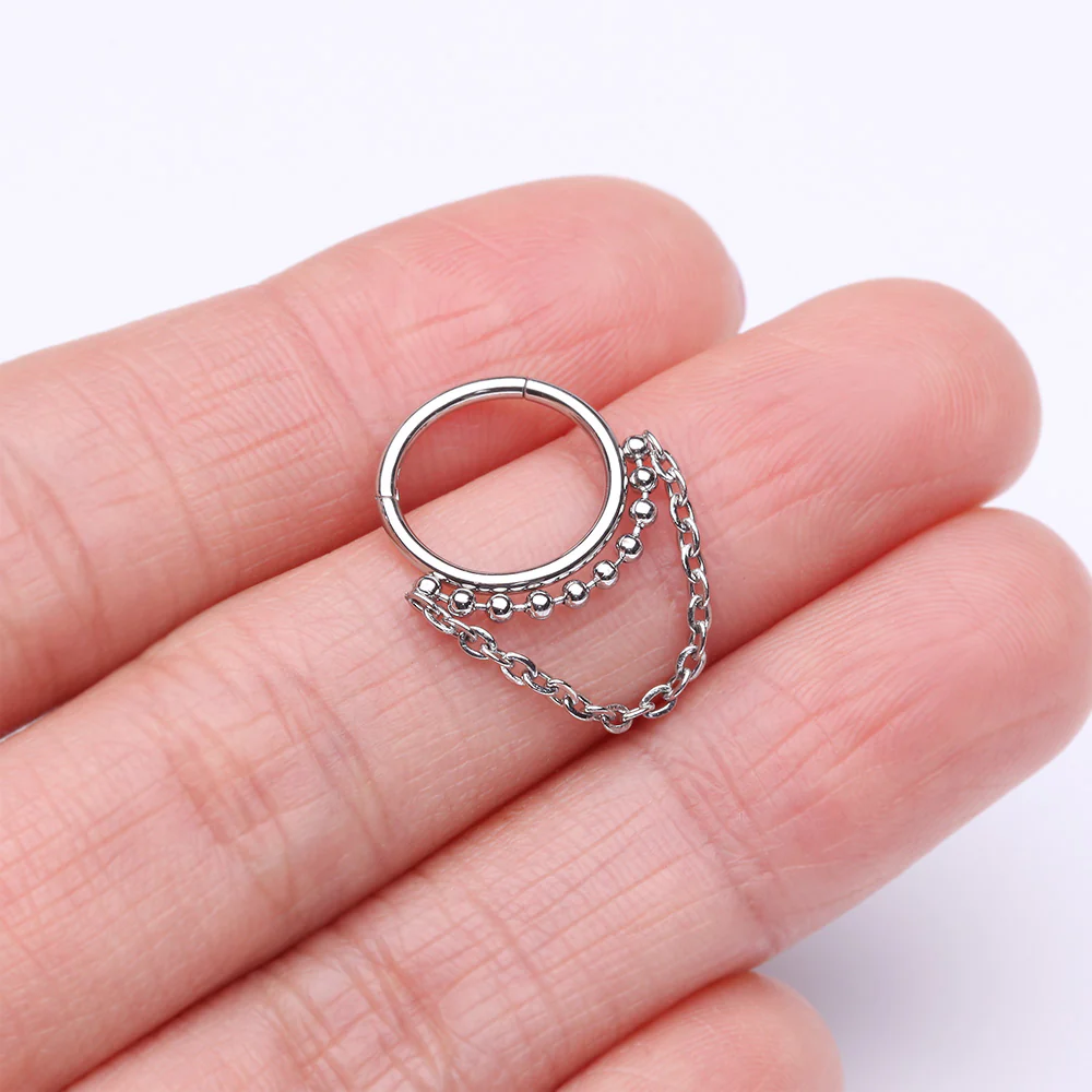 Chained Royal Bali Beads Steel Seamless Clicker Hoop Ring - Image 3