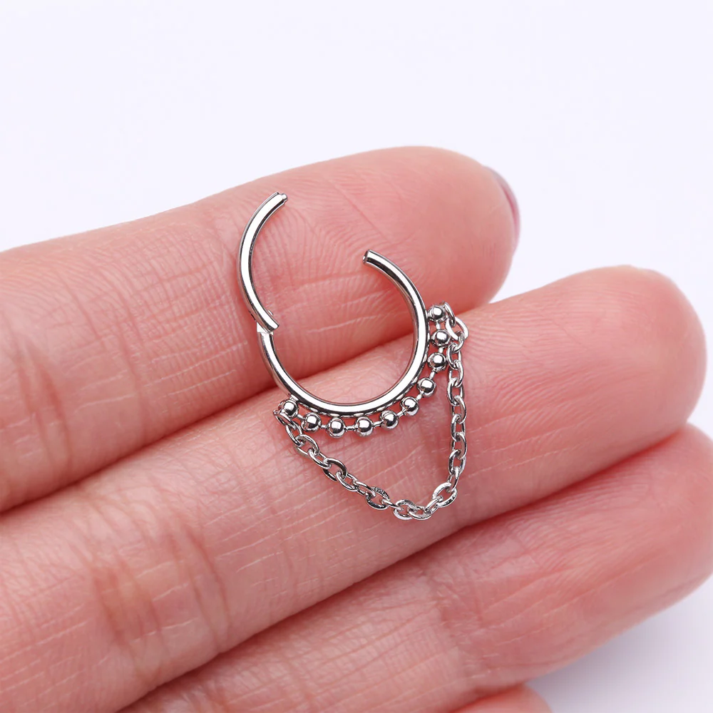 Chained Royal Bali Beads Steel Seamless Clicker Hoop Ring - Image 4