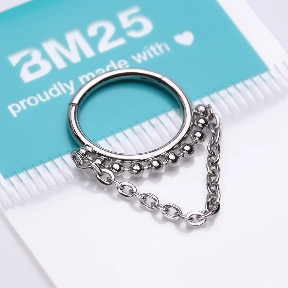 Chained Royal Bali Beads Steel Seamless Clicker Hoop Ring - Image 5