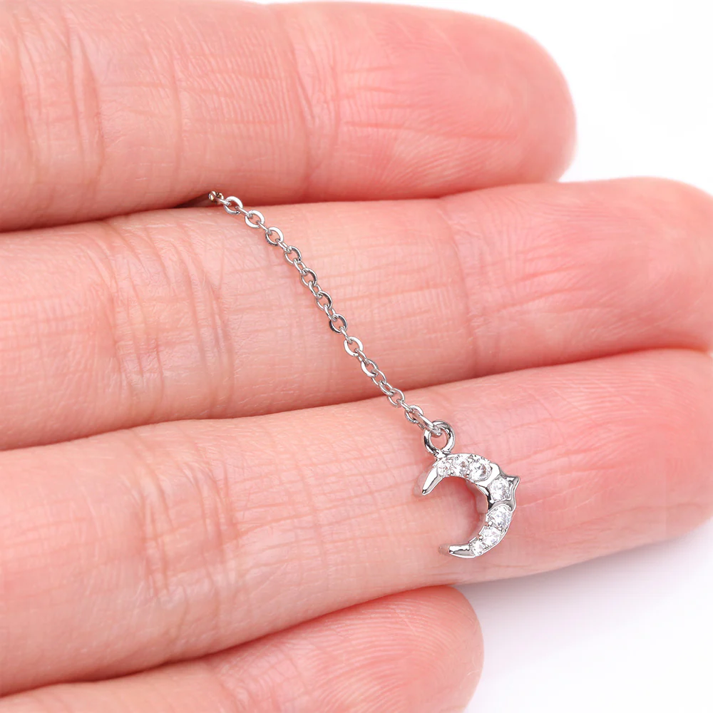 Chained Sparkle Crescent Moon Star Dangle Cartilage Barbell Earring - Image 3