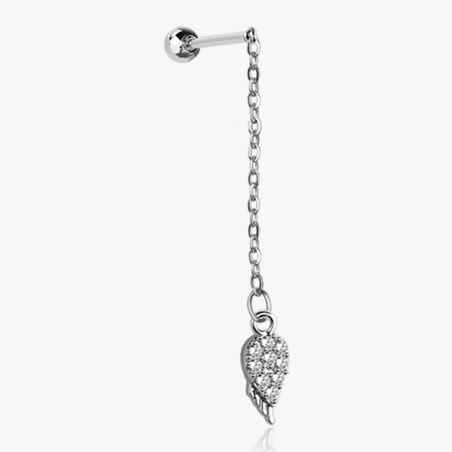 Chained Sparkle Feather Teardrop Dangle Cartilage Barbell Earring