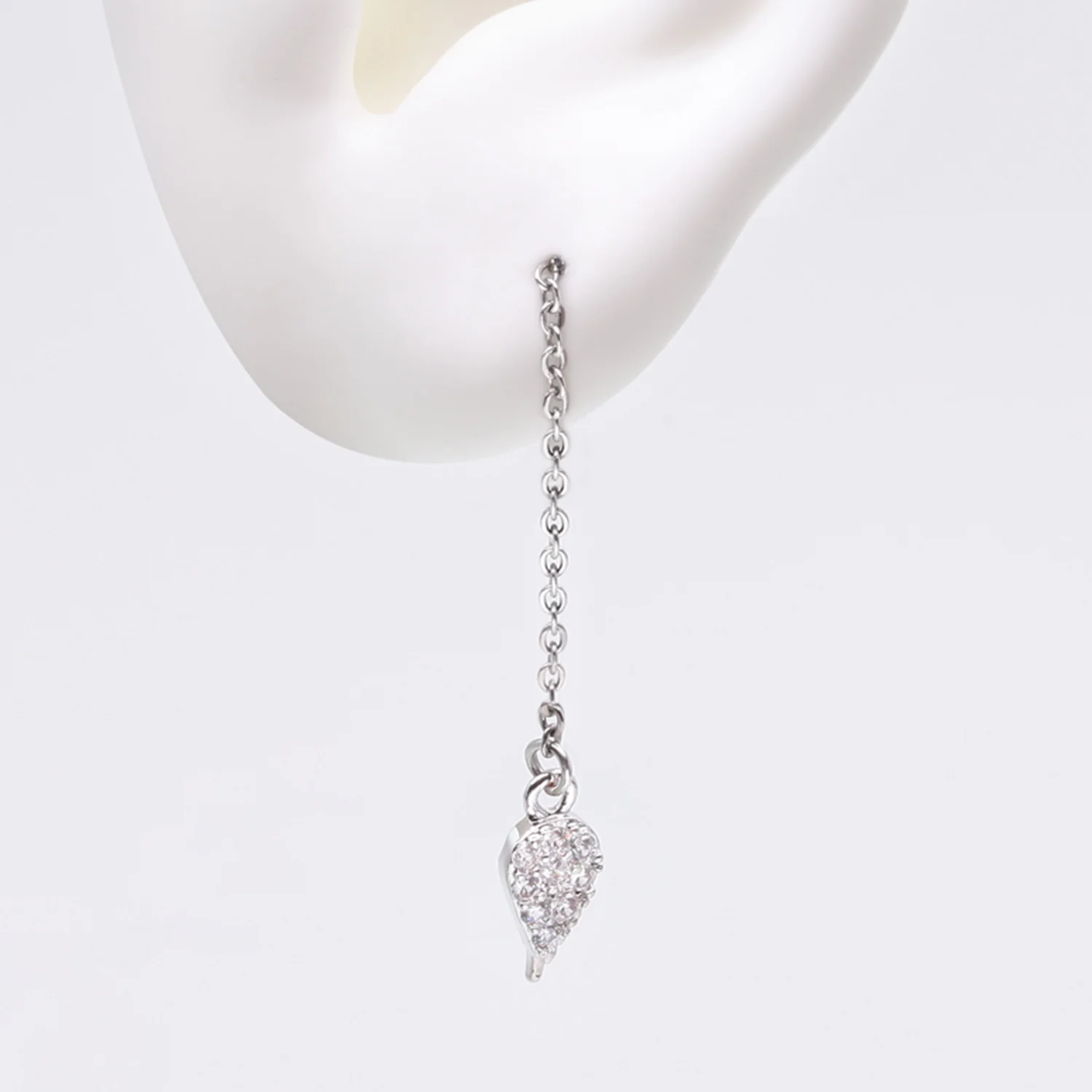Chained Sparkle Feather Teardrop Dangle Cartilage Barbell Earring - Image 2