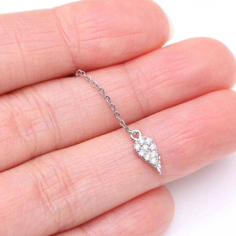 Chained Sparkle Feather Teardrop Dangle Cartilage Barbell Earring - Image 3