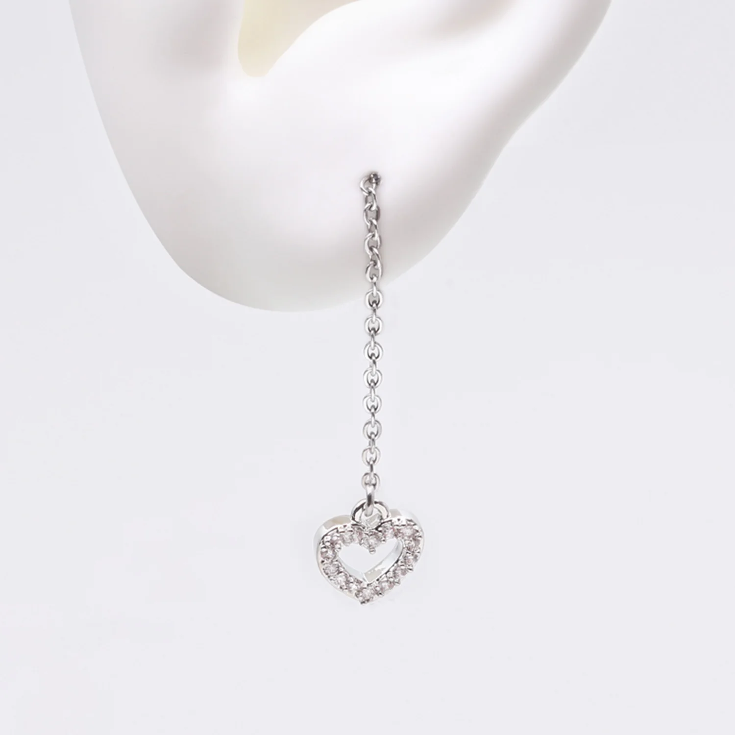 Chained Sparkle Hollow Heart Dangle Cartilage Barbell Earring - Image 2