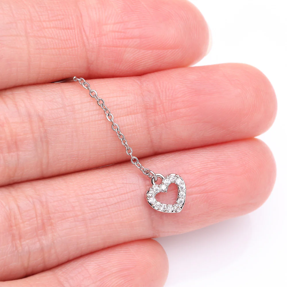 Chained Sparkle Hollow Heart Dangle Cartilage Barbell Earring - Image 3