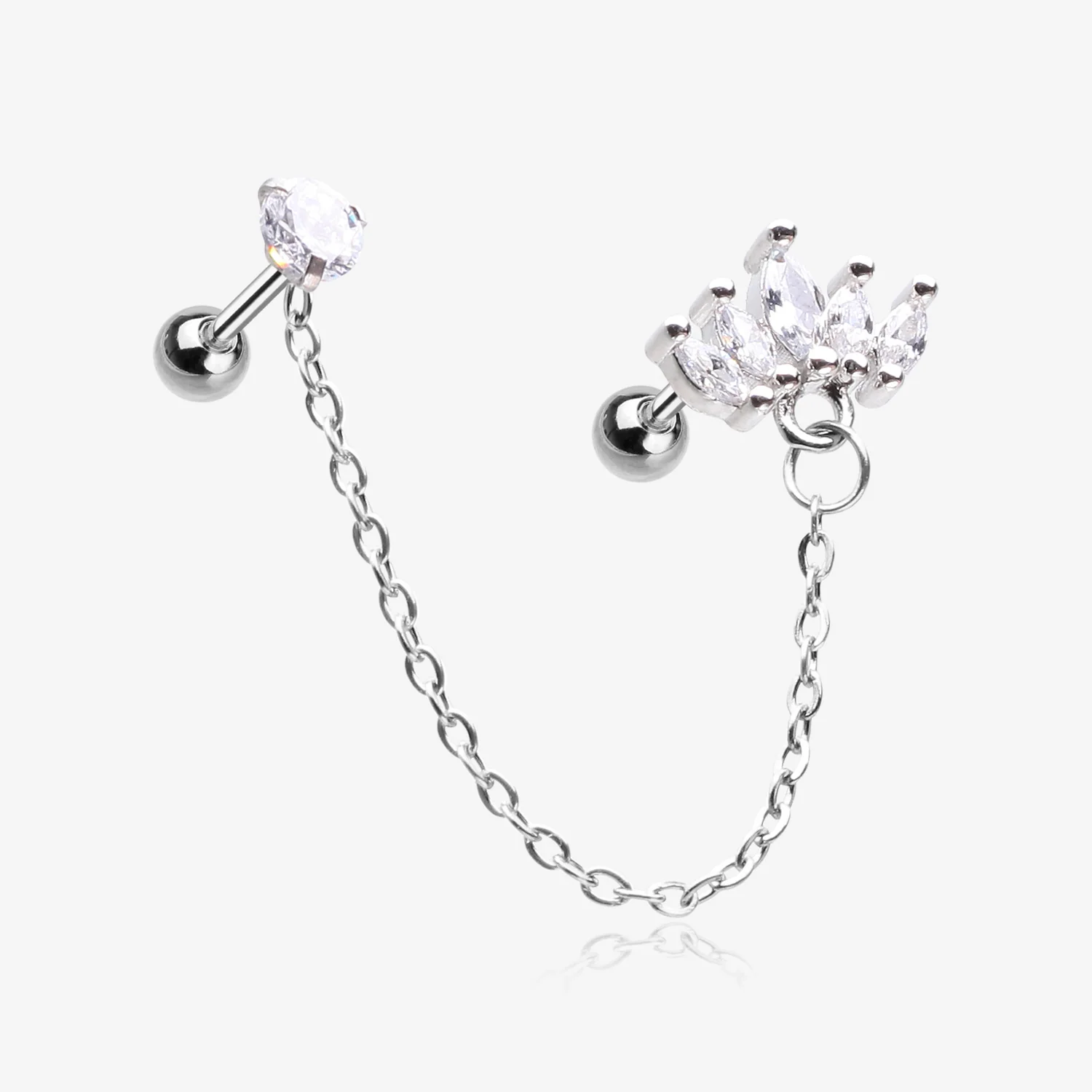 Chainlink Marquise Flower Gem Sparkle Cartilage Barbell Stud