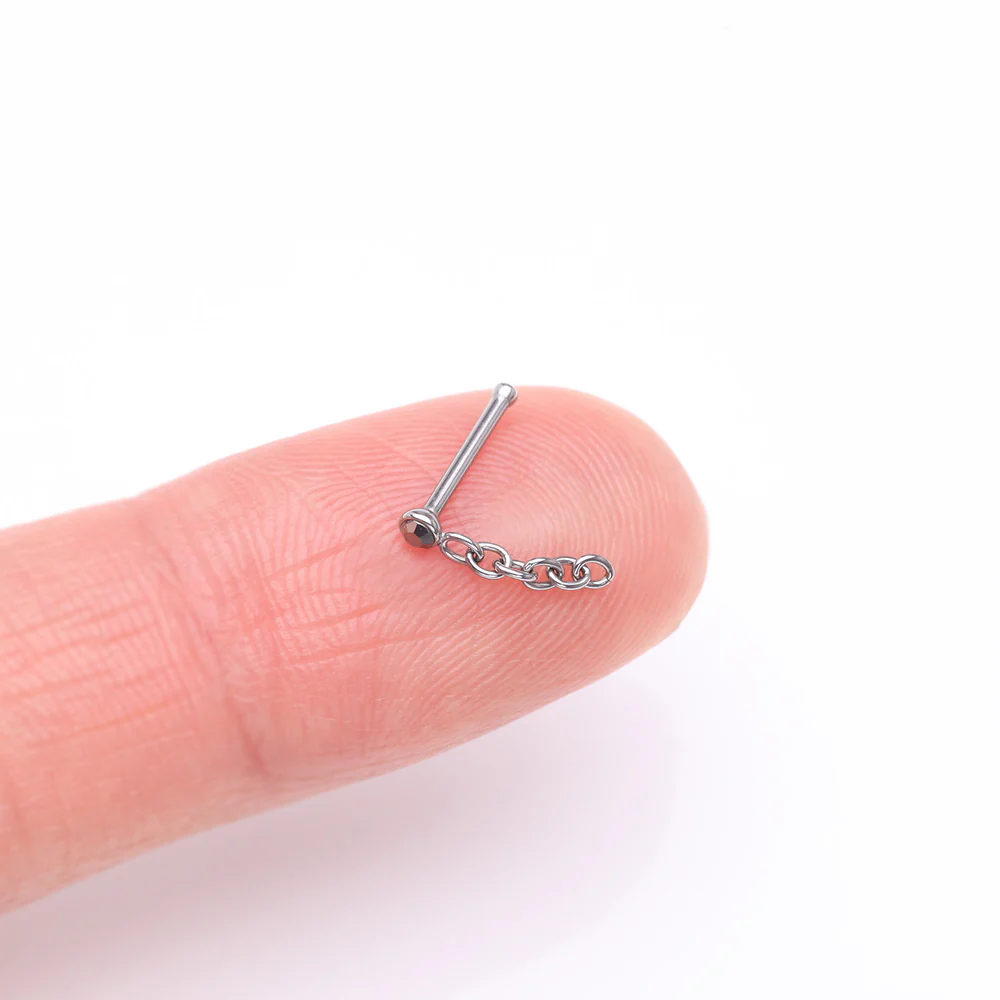 Chainlink Sparkle Dangle Nose Stud Ring - Image 3