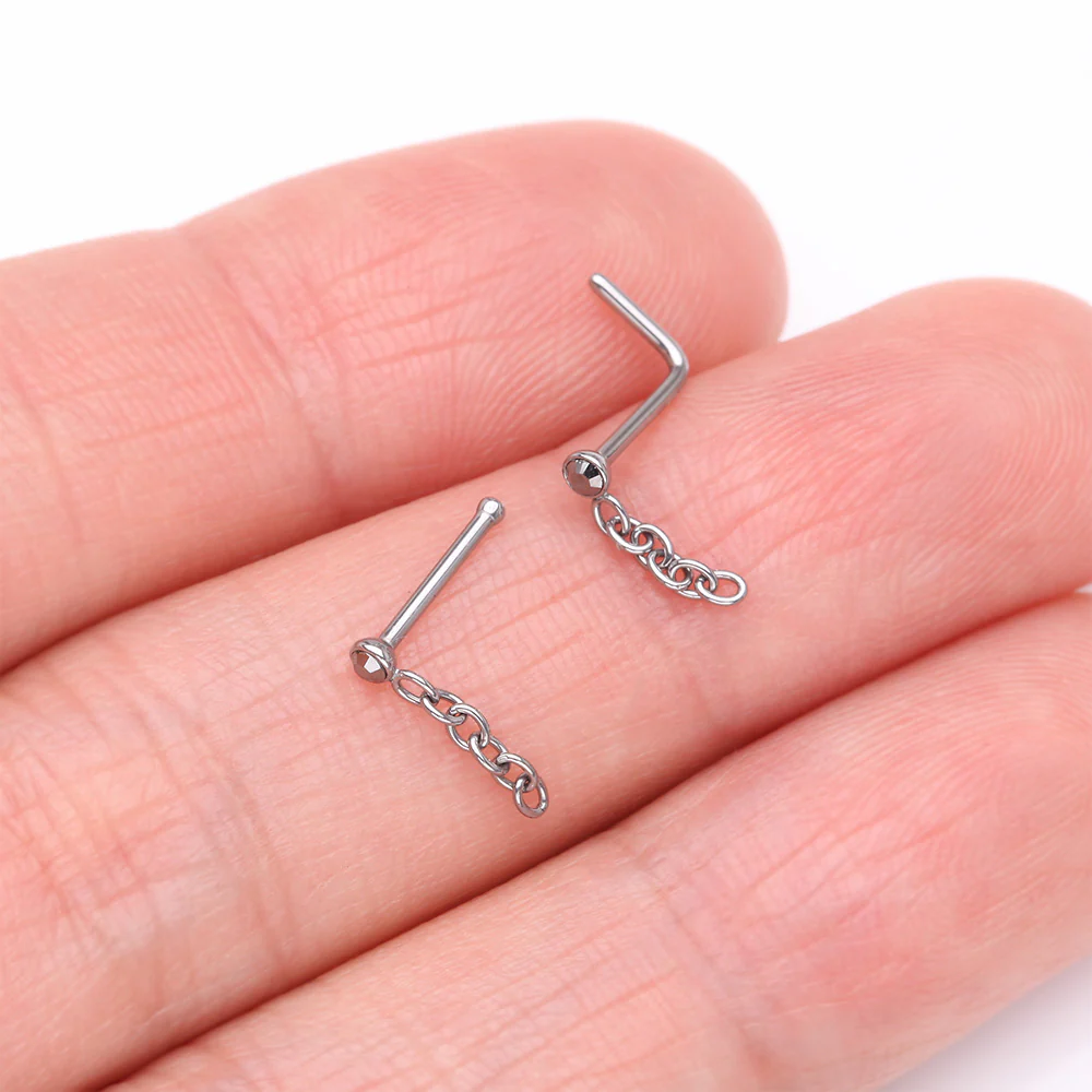 Chainlink Sparkle Dangle Nose Stud Ring - Image 4