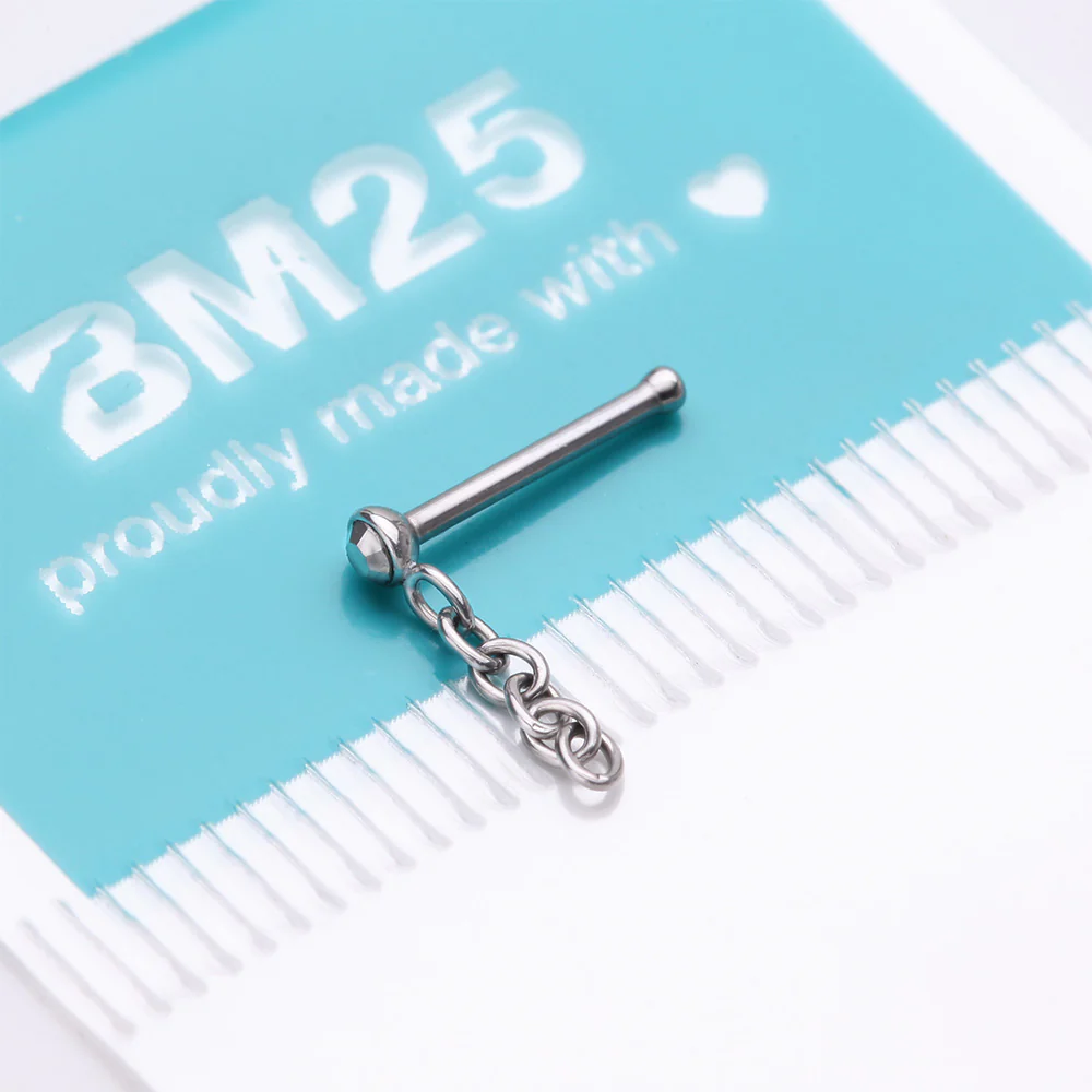Chainlink Sparkle Dangle Nose Stud Ring - Image 5