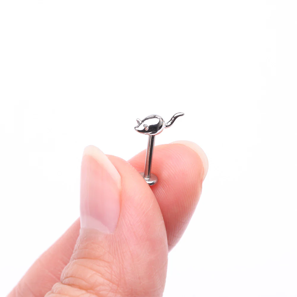 Charming Little Mouse Top Internally Threaded Labret Flat Back Stud - Image 3