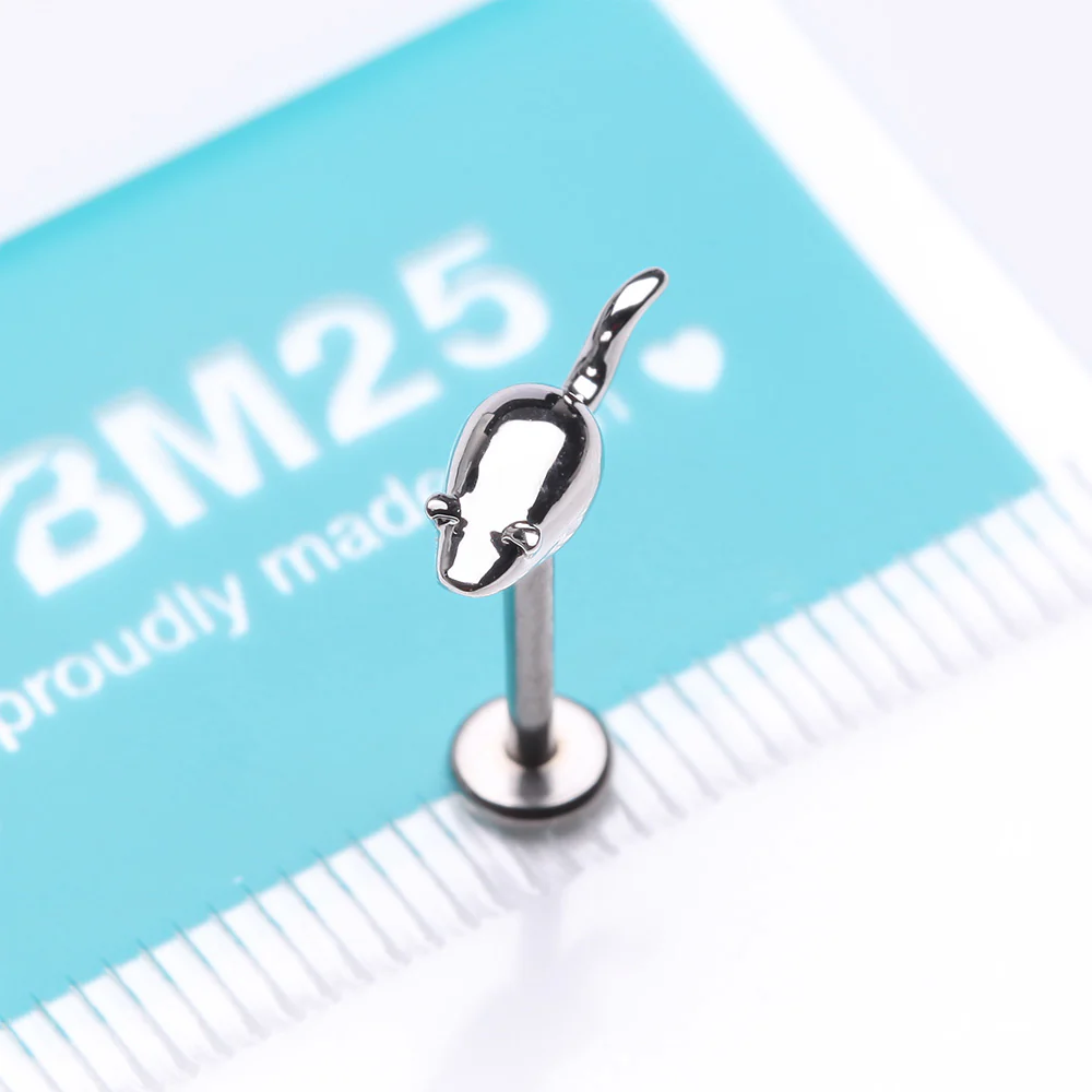 Charming Little Mouse Top Internally Threaded Labret Flat Back Stud - Image 4