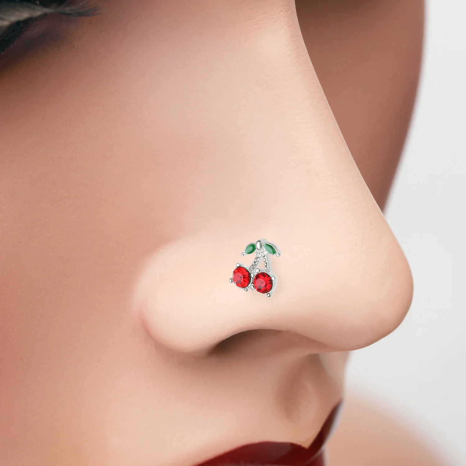 Cherry Bliss Sparkle Nose Stud Ring - Image 2
