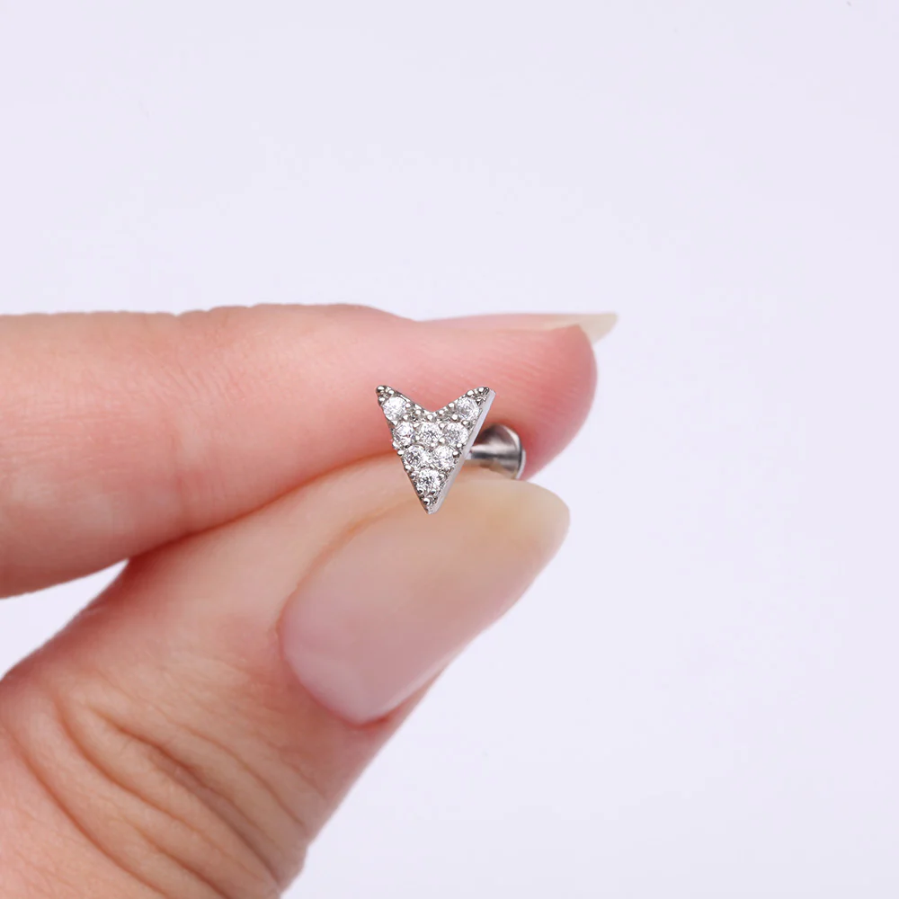 Chevron Arrow Sparkle Top Internally Threaded Steel Flat Back Stud Labret - Image 3