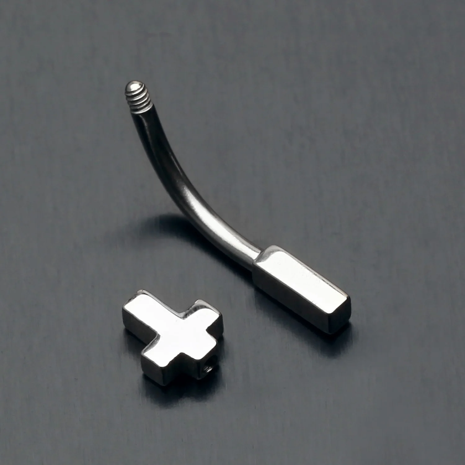Classic Cross Curved Barbell Eyebrow Ring - Image 2