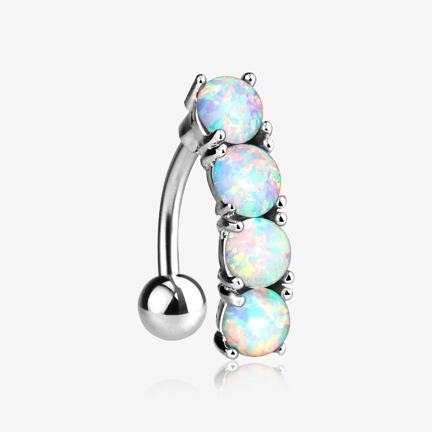 Classic Fire Opal Vertical Sparkle Reverse Belly Button Ring