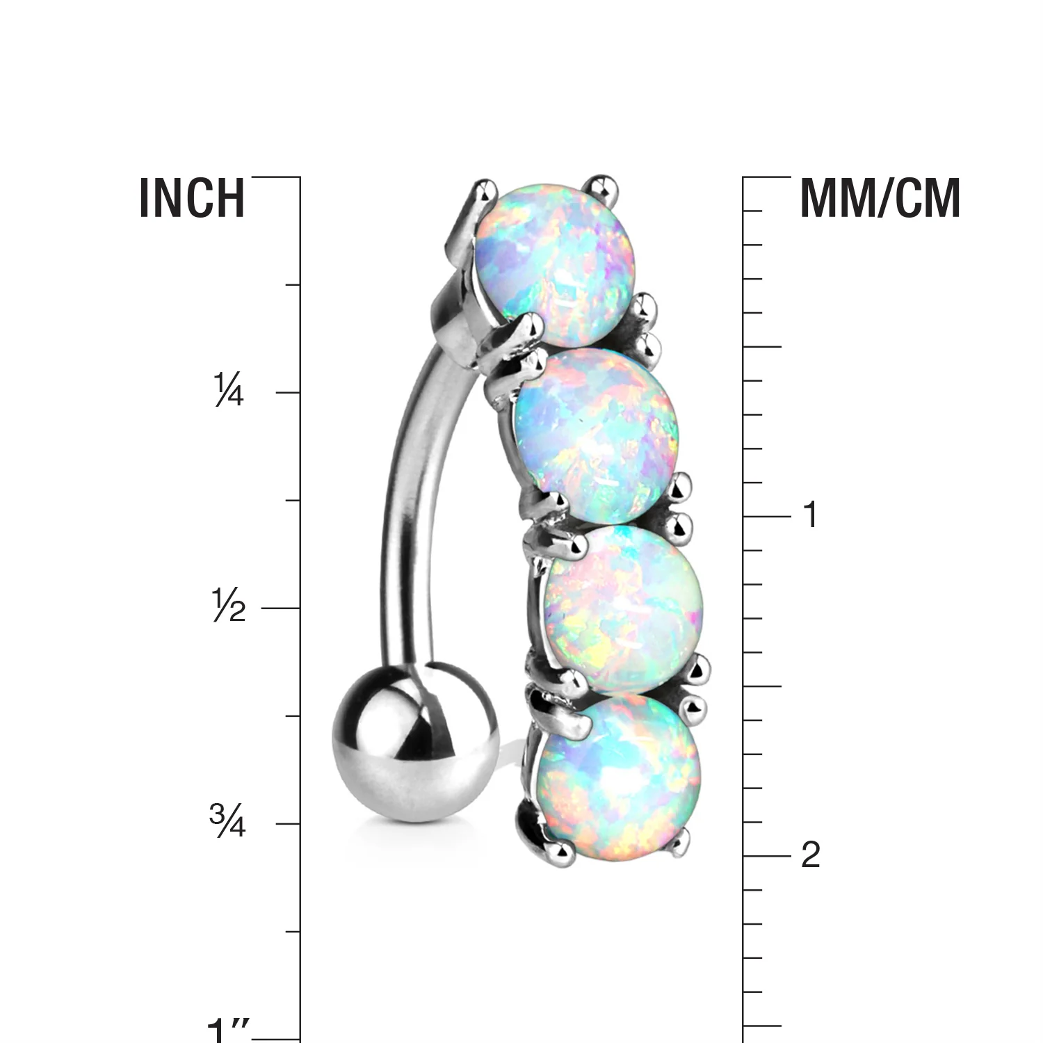 Classic Fire Opal Vertical Sparkle Reverse Belly Button Ring - Image 2