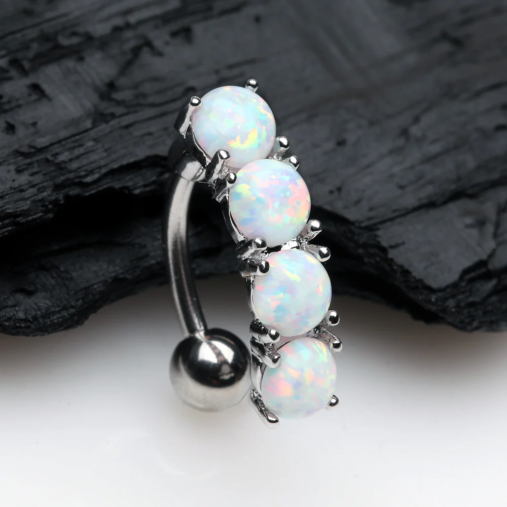 Classic Fire Opal Vertical Sparkle Reverse Belly Button Ring - Image 3