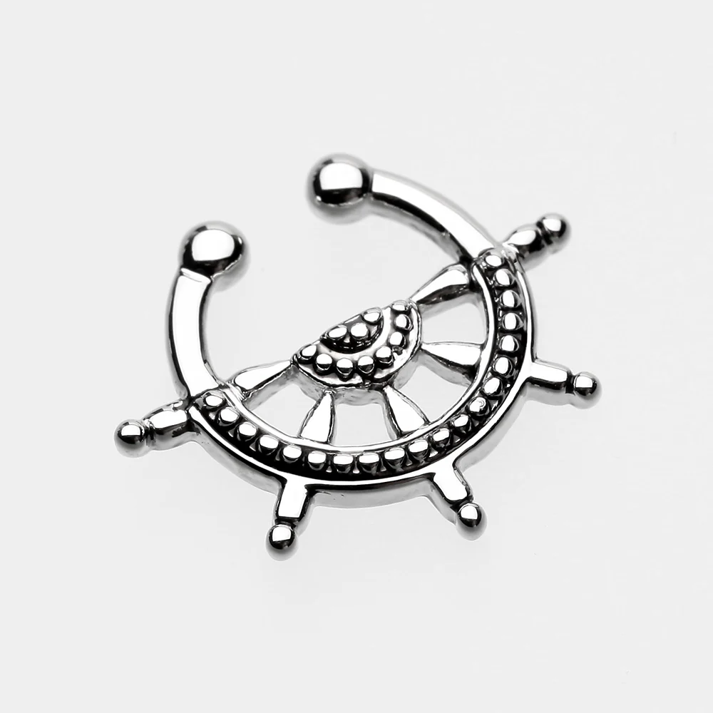 Classic Nautical Wheel Fake Septum Clip-On Ring - Image 3