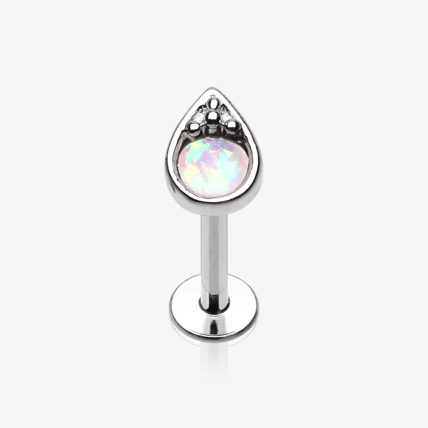 Classic Opalescent Teardrop Top Steel Labret