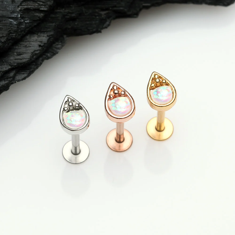 Classic Opalescent Teardrop Top Steel Labret - Image 3