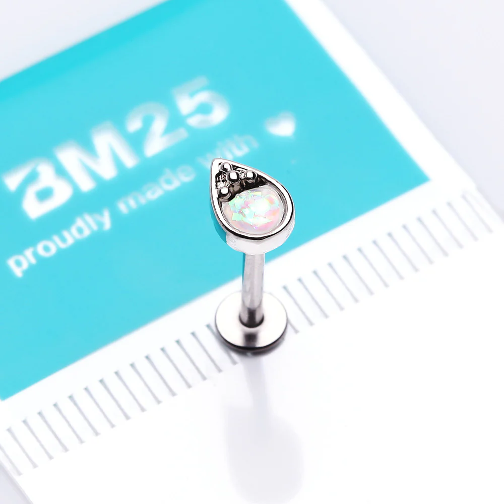 Classic Opalescent Teardrop Top Steel Labret - Image 4