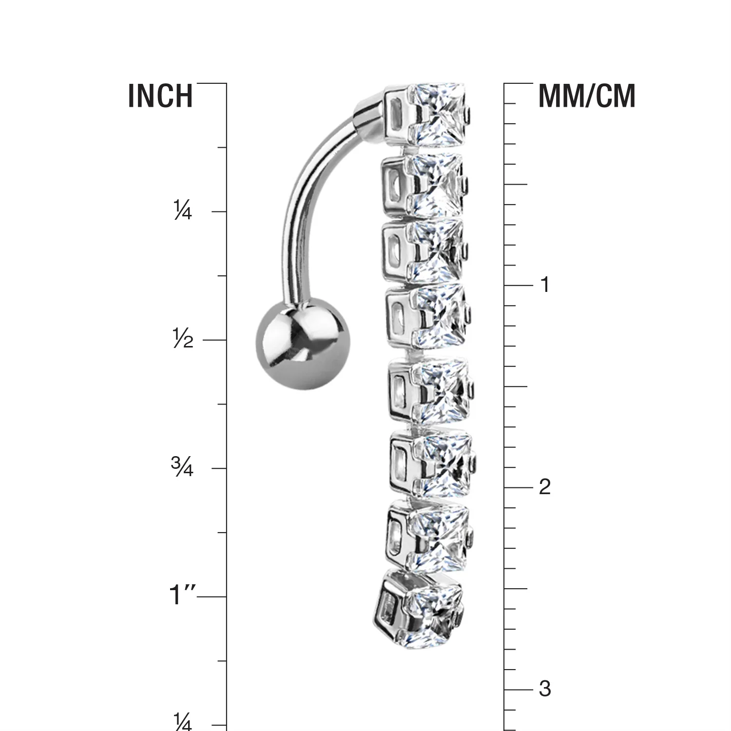 Classic Princess Gems Vertical Sparkle Reverse Belly Button Ring - Image 2