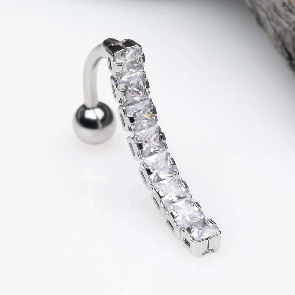 Classic Princess Gems Vertical Sparkle Reverse Belly Button Ring - Image 3