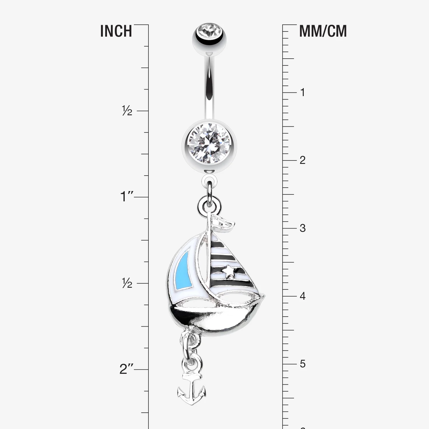 Classic Sail Boat Anchor Dangle Belly Button Ring - Image 2