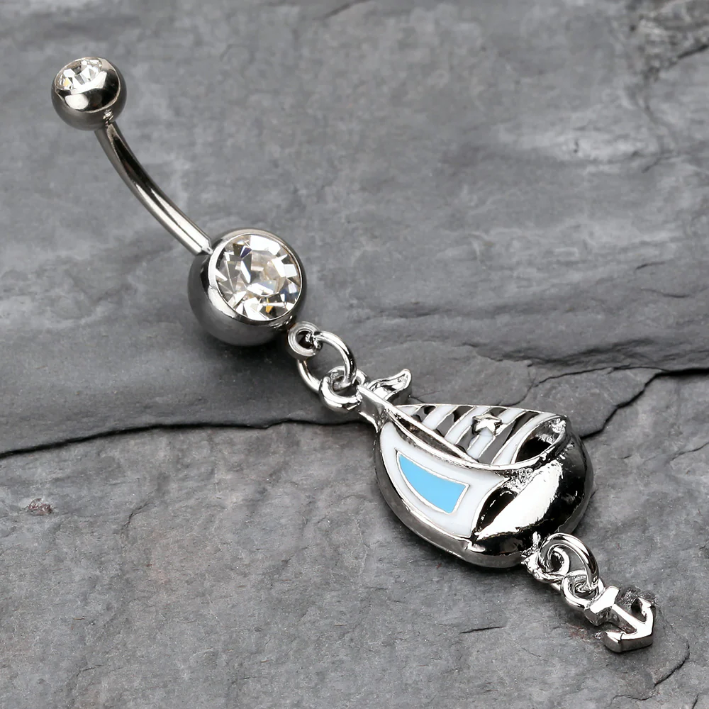 Classic Sail Boat Anchor Dangle Belly Button Ring - Image 3