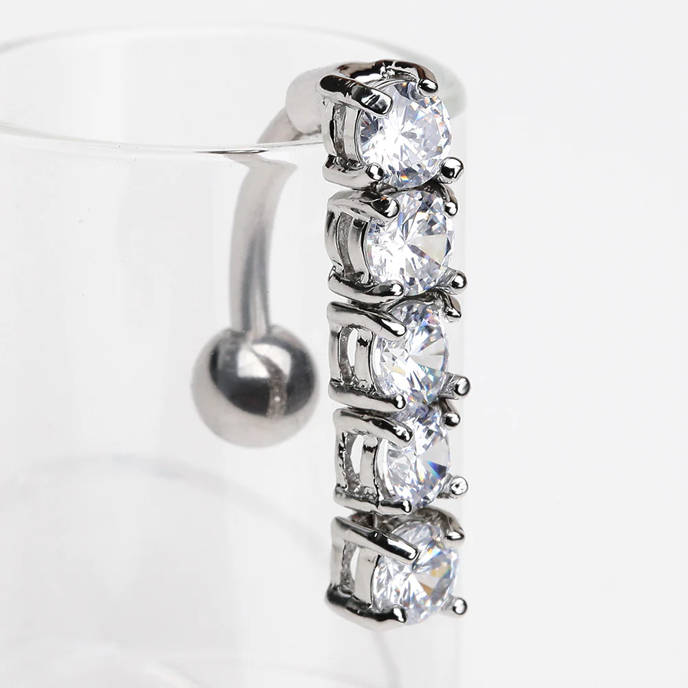 Classic Vertical Sparkles Reverse Belly Button Ring - Image 3