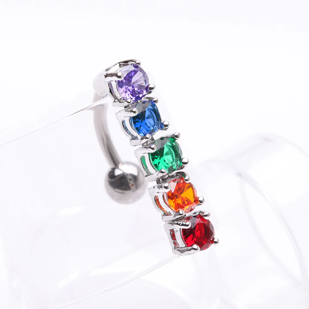 Classic Vertical Sparkles Reverse Belly Button Ring - Image 3