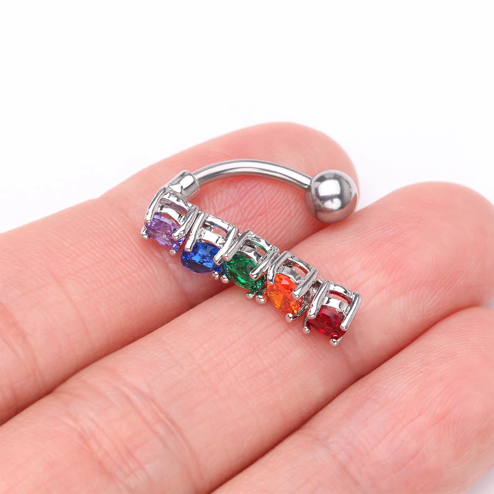 Classic Vertical Sparkles Reverse Belly Button Ring - Image 4
