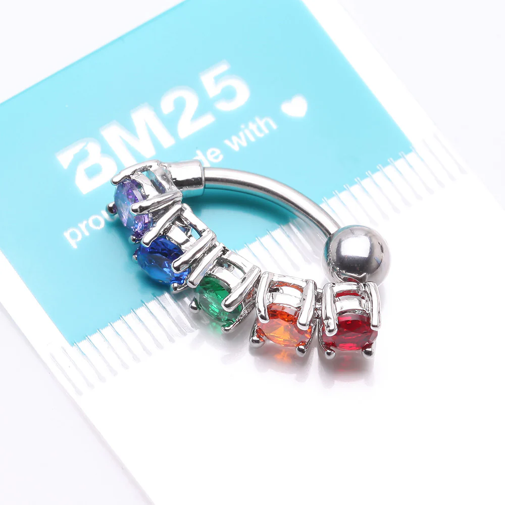 Classic Vertical Sparkles Reverse Belly Button Ring - Image 5