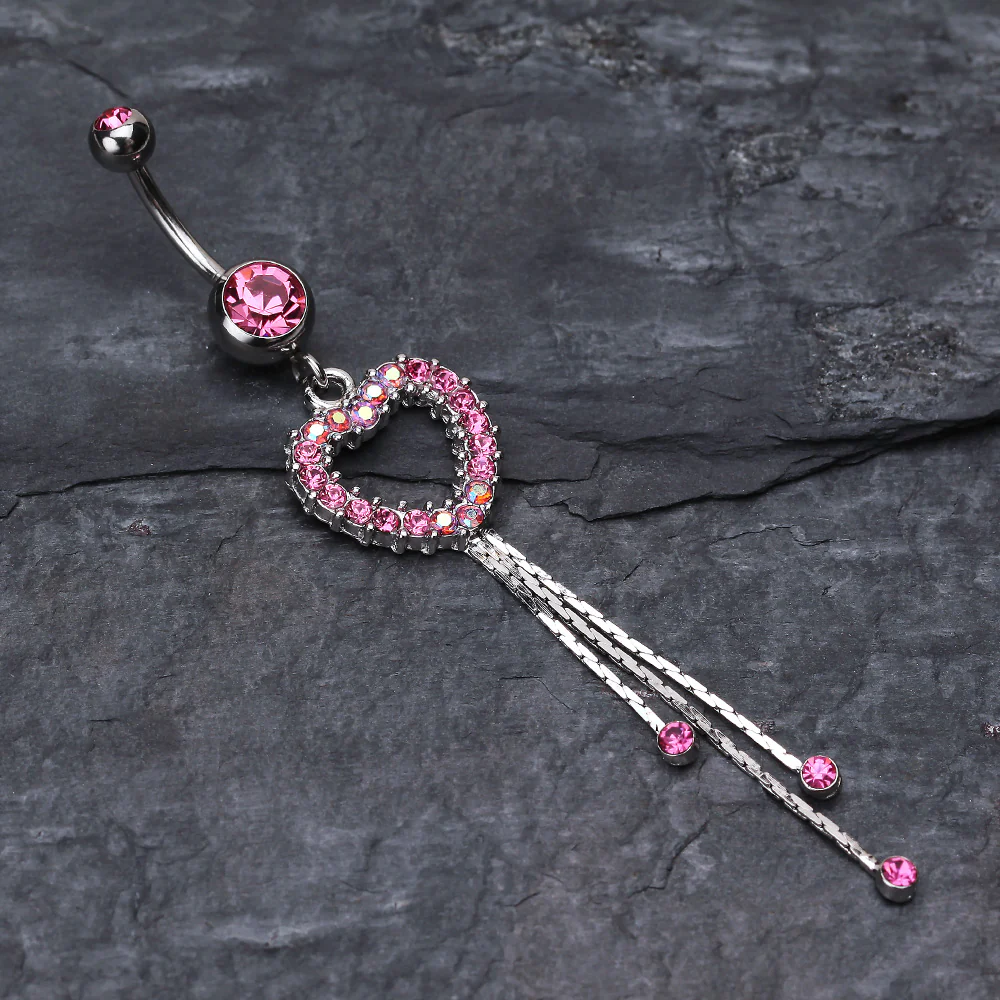 Classy Heart Cascading Belly Button Ring - Image 3