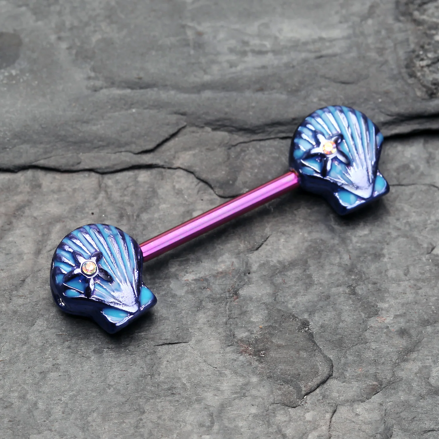 A Pair of Colorline Ariel's Shell Nipple Barbell Ring - Image 2