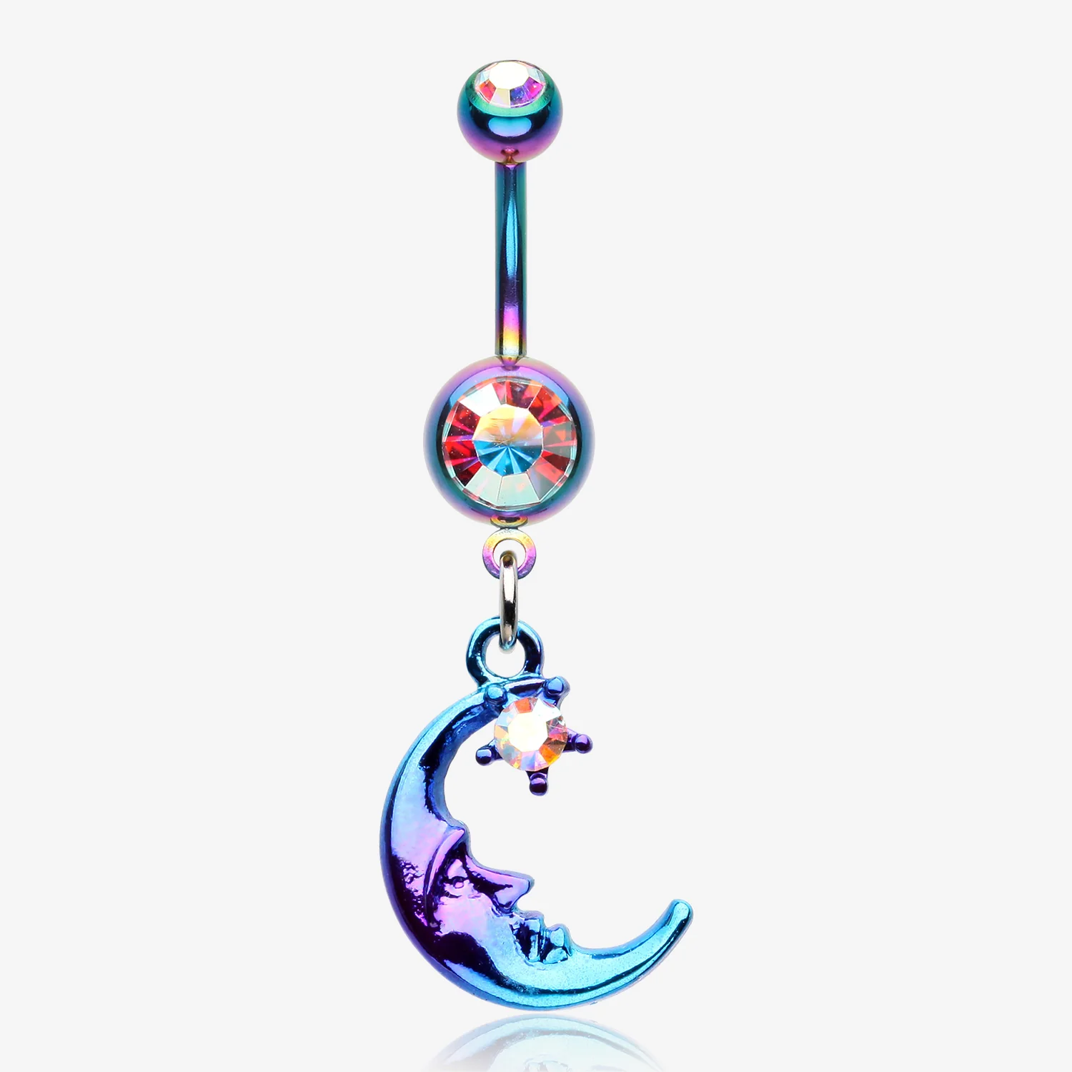 Colorline Blurple Sleeping Crescent Moon Star Sparkle Belly Button Ring