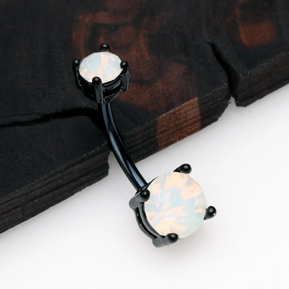 Colorline Brilliant Opalite Gem Prong Set Belly Button Ring - Image 3